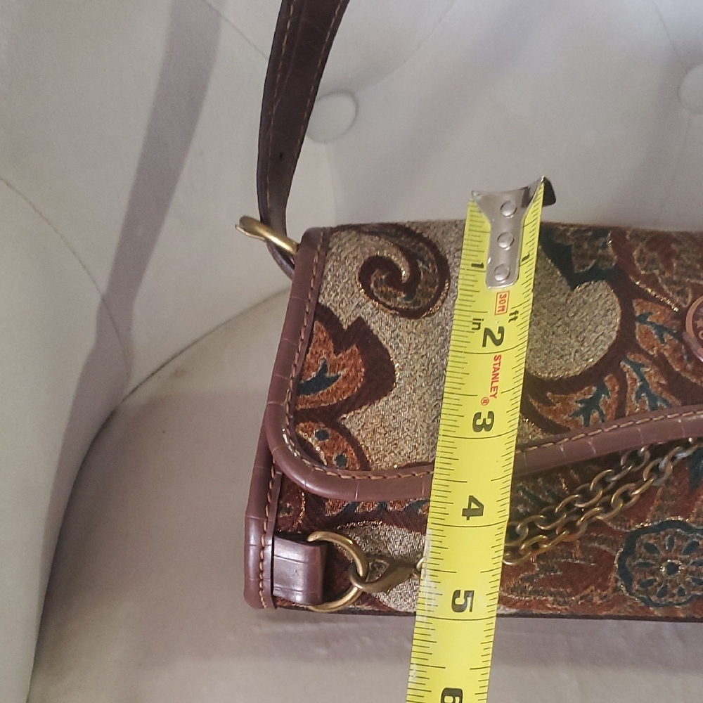 Vtg Mario  Valentino Brown and Gold Patterned Shoulder Bag - Picture 9 of 15